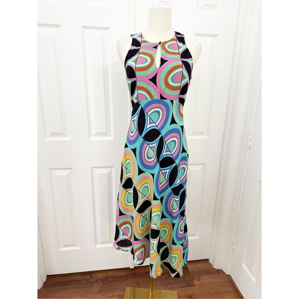 By Anthropologie Womens Multicolor Geometric Kenzie Asymmetric Midi Dress Size 0